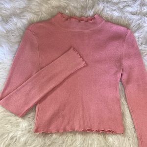 Forever 21 Ribbed Long Sleeve Crop Top in Bubblegum Pink